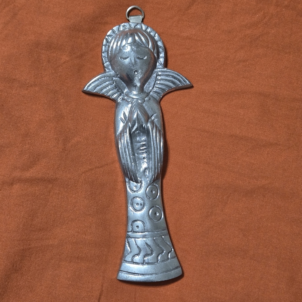 Vintage Angel Hanging Pewter Wall Folk Spiritual Art Mexico 7"